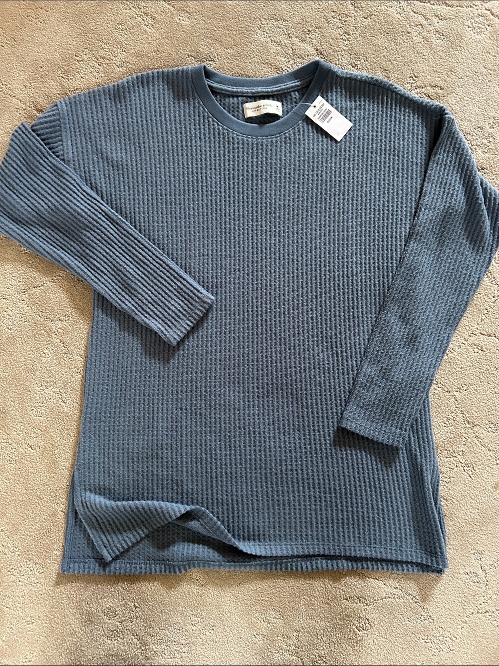 Abercrombie and Fitch – soft/cozy - Long Sleeve Waffle Knit Top - Slate Blue